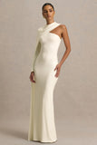 Dawn Cream High Neck Maxi Dress With One Long Cape Sleeve