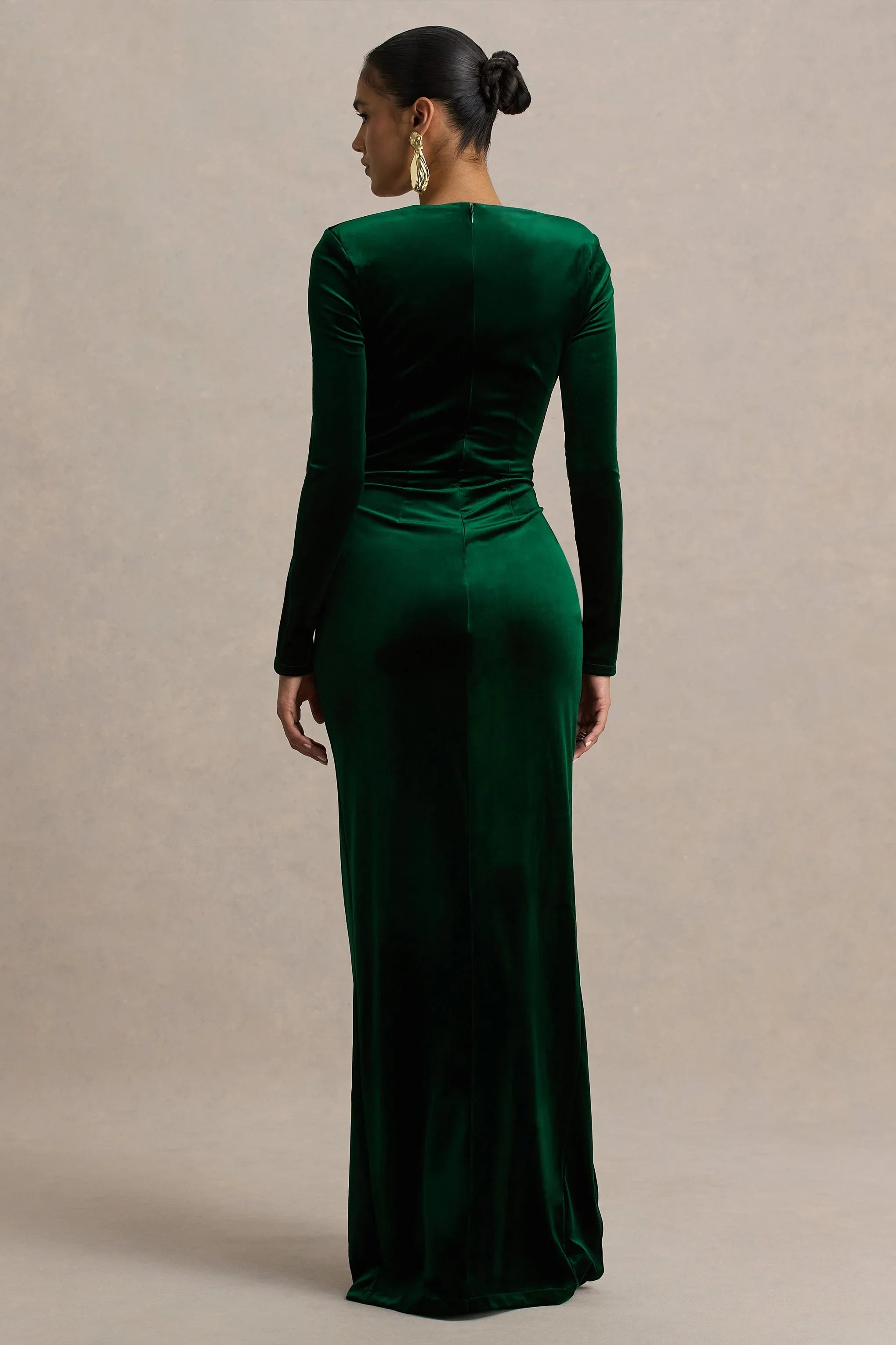 Fay Bottle Green Velvet Corset Style Knot Maxi Dress