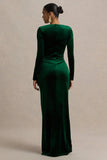 Fay Bottle Green Velvet Corset Style Knot Maxi Dress