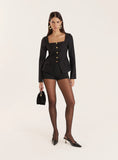 Black Square Neck Gold Buttoned Jacket