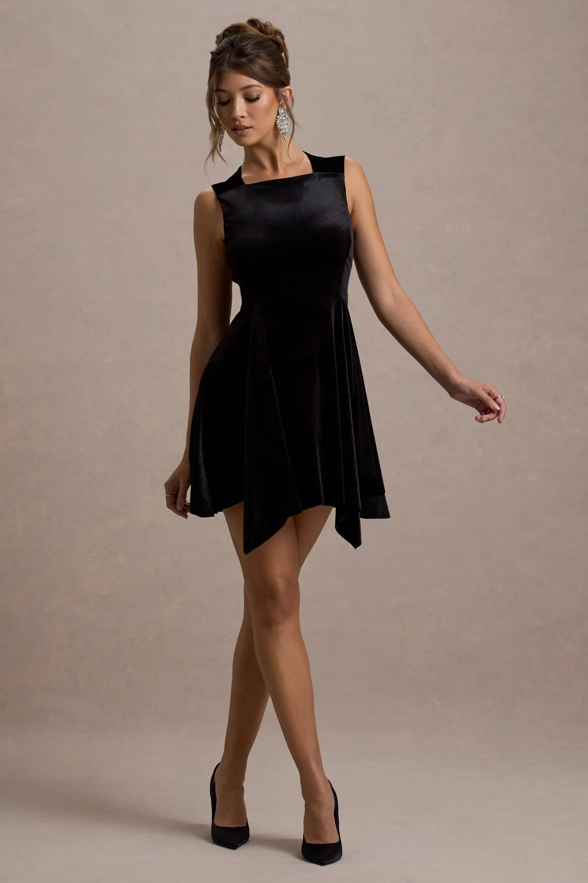 Baker Black Velvet Draped Hem Mini Dress