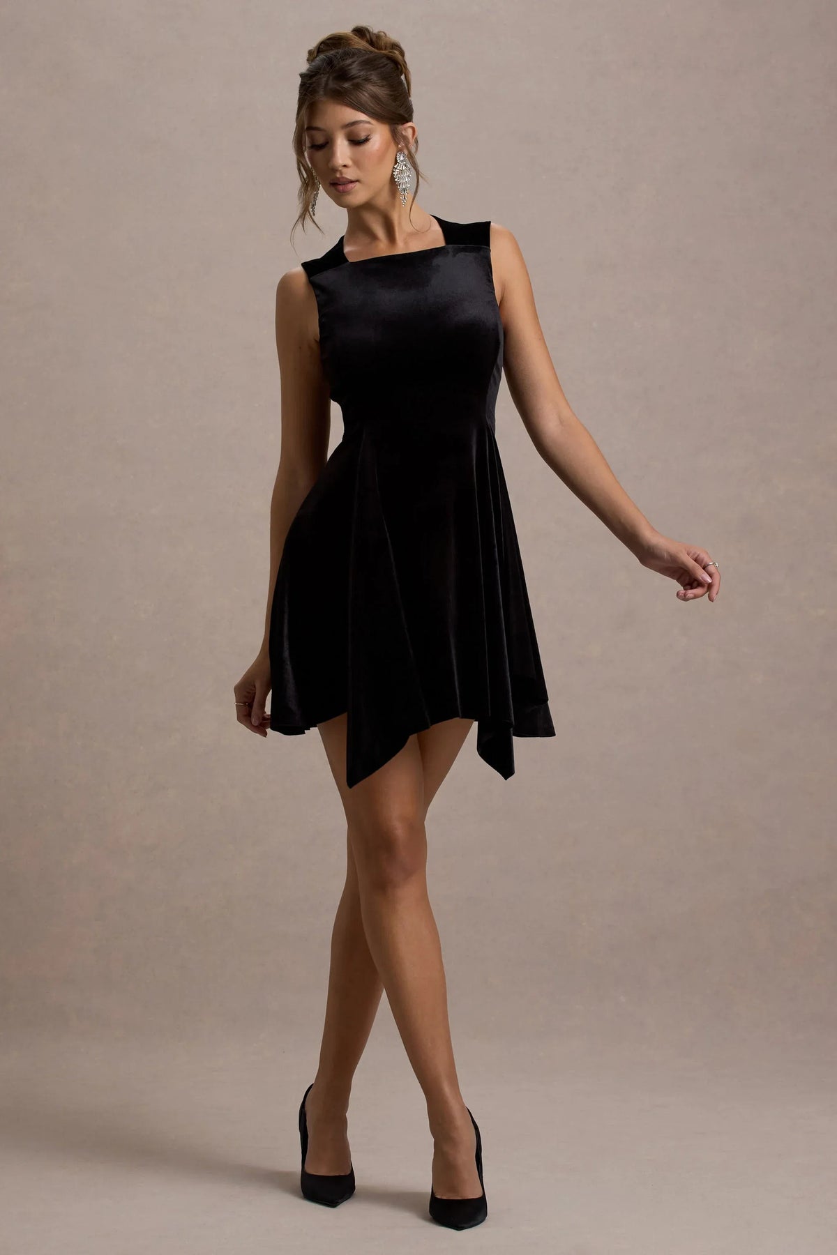 Baker Black Velvet Draped Hem Mini Dress