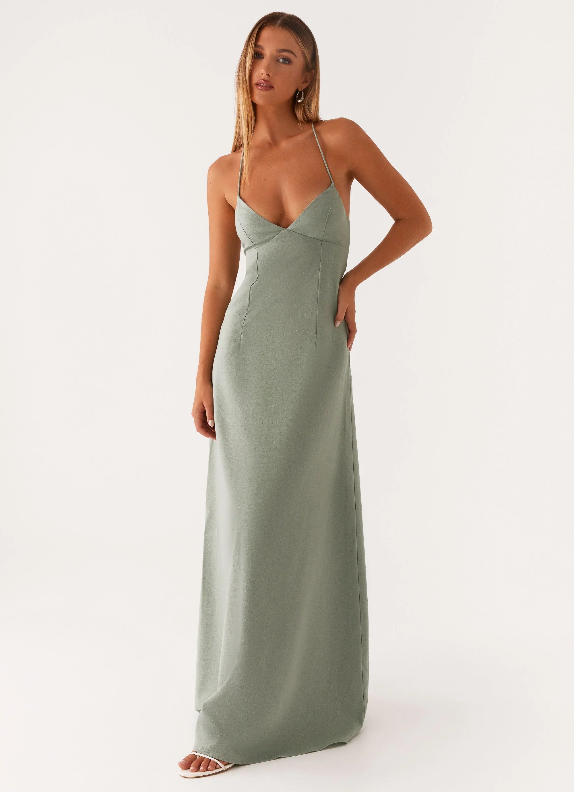 Middle Ground Linen Maxi Dress Sage