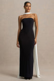 Kelilah Black And White Bandeau Maxi Dress With Scarf Detail