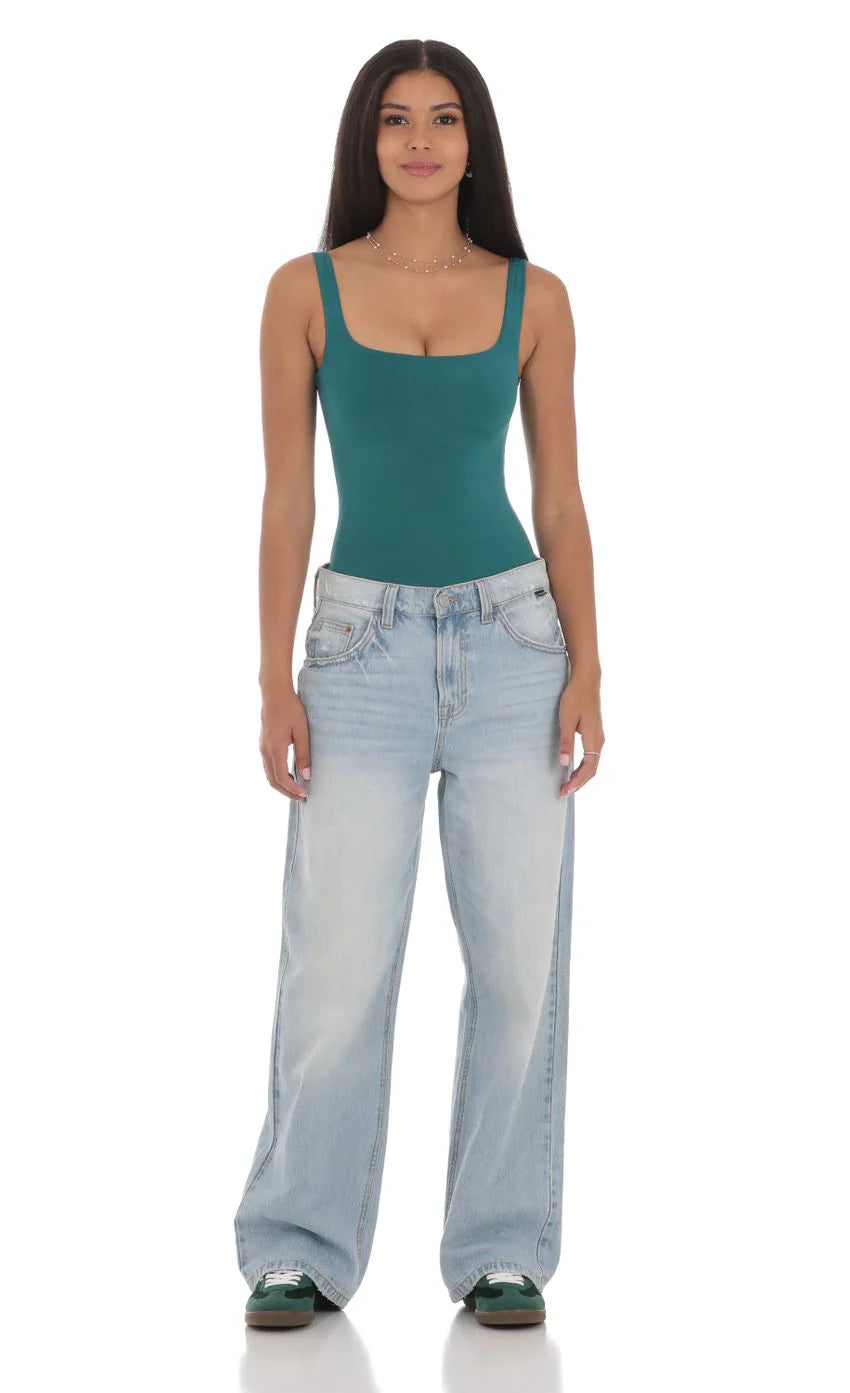 Basic Tank Bodysuit in Teal