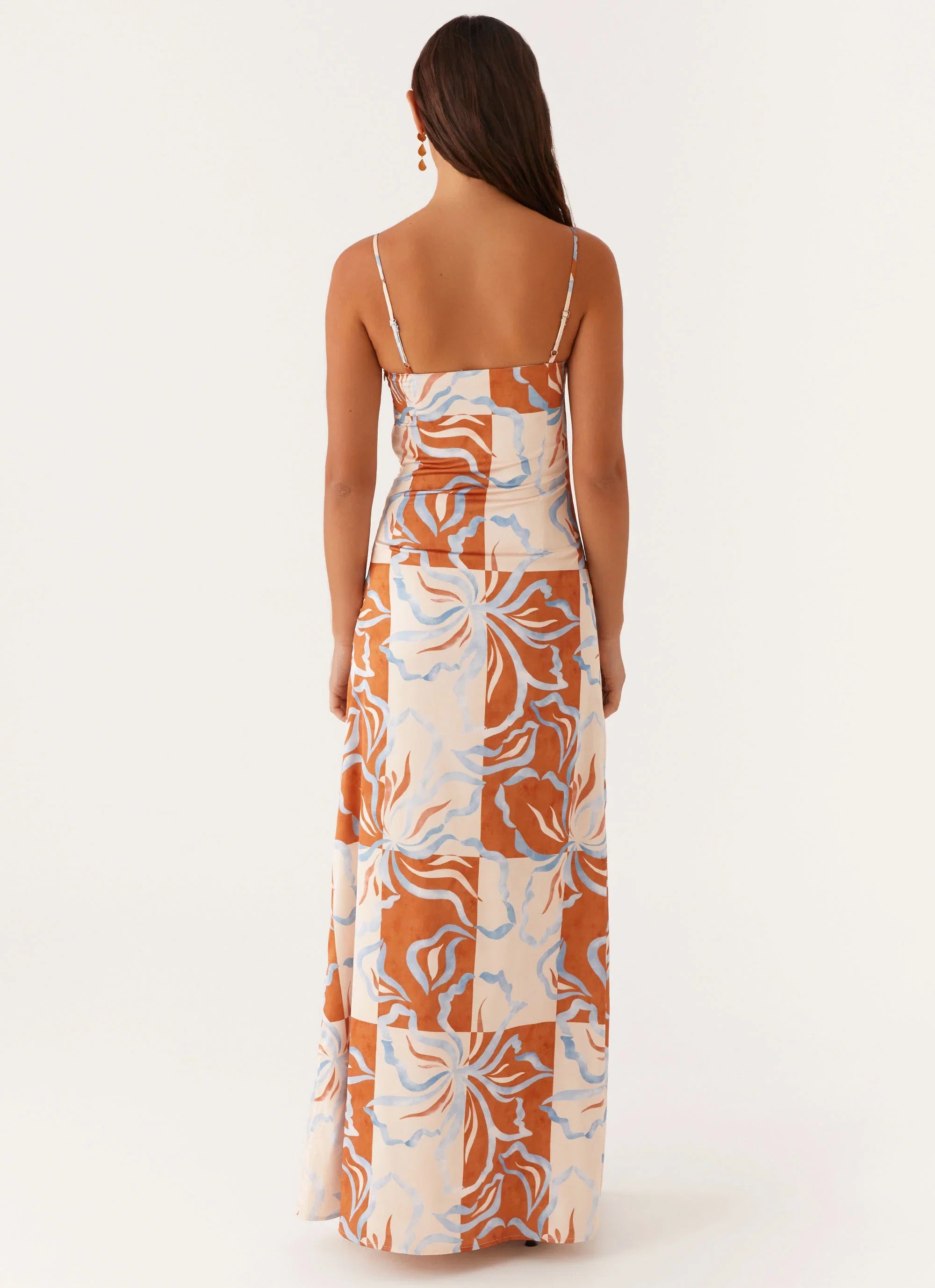 Aster Bloom Maxi Dress Orange Blue Floral