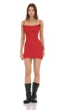 Textured Velvet Bow Dress in Red