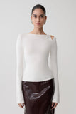 Ricky Knit Long Sleeve Longline Top Ivory