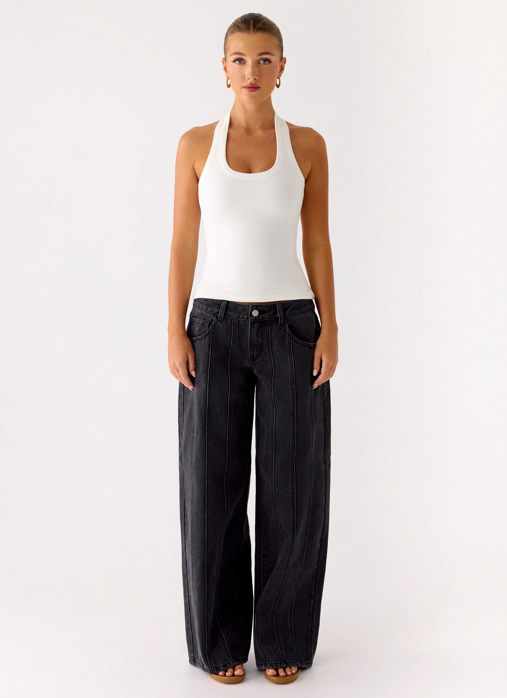 Johnny Low Rise Wide Leg Denim Jeans Grey Charcoal