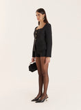 Black Square Neck Gold Buttoned Jacket