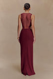 Angelique Beaded Crepe Maxi Dress Wine