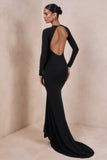One Step Ahead Black Long Sleeve Backless Fishtail Maxi Dress