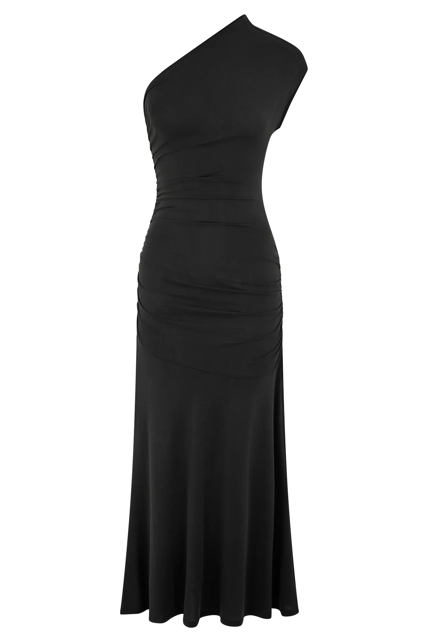 Chloe Peached Jersey One Shoulder Midi Dress Black