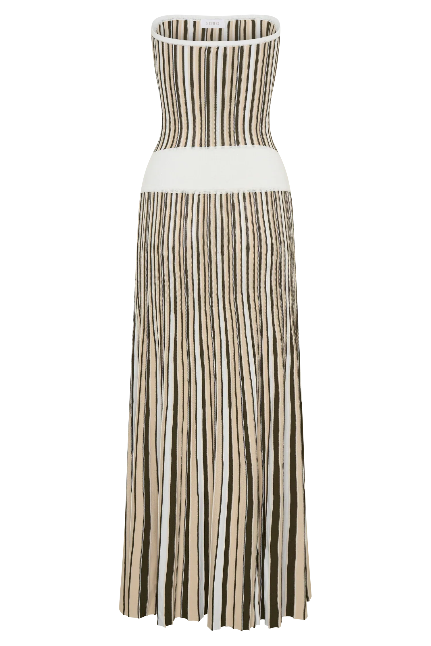 Joyce Stripe Maxi Knit Dress Khaki Ivory