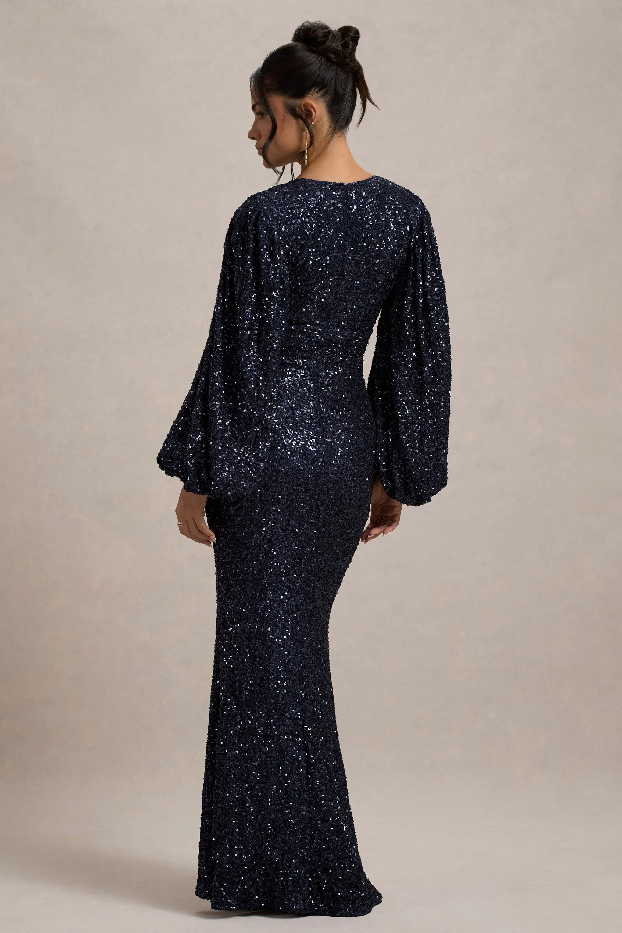 Kaelin Navy Sequin Plunge Neck Maxi Dress