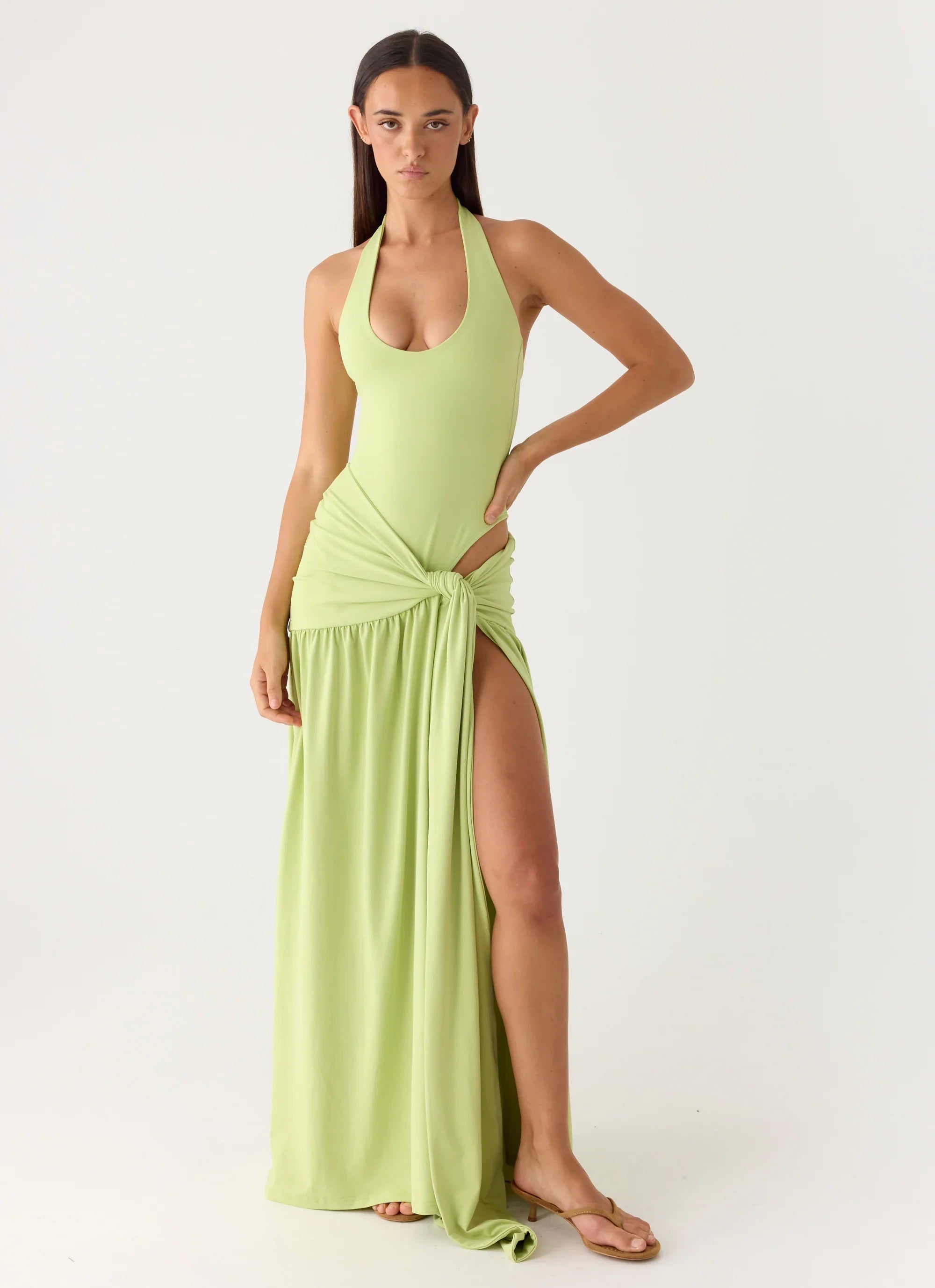 My Answer Bodysuit Maxi Dress Lime