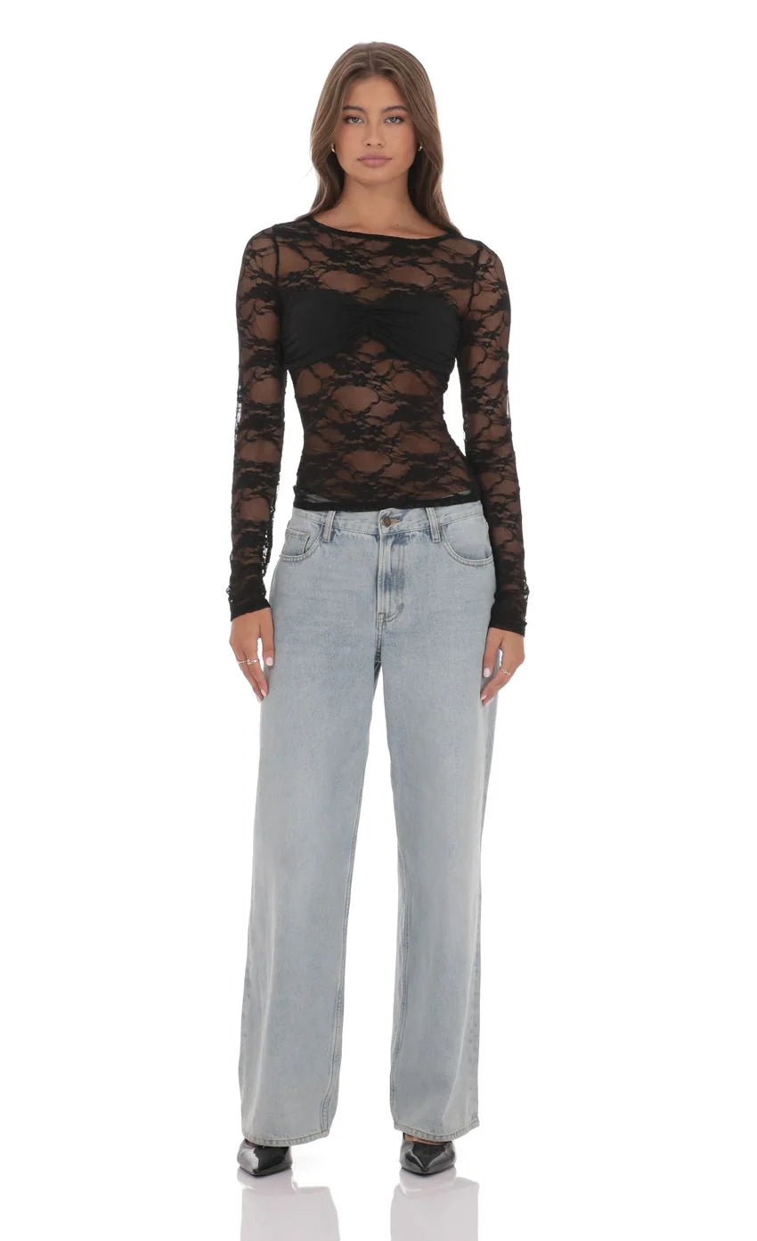 Sheer Lace Top in Black