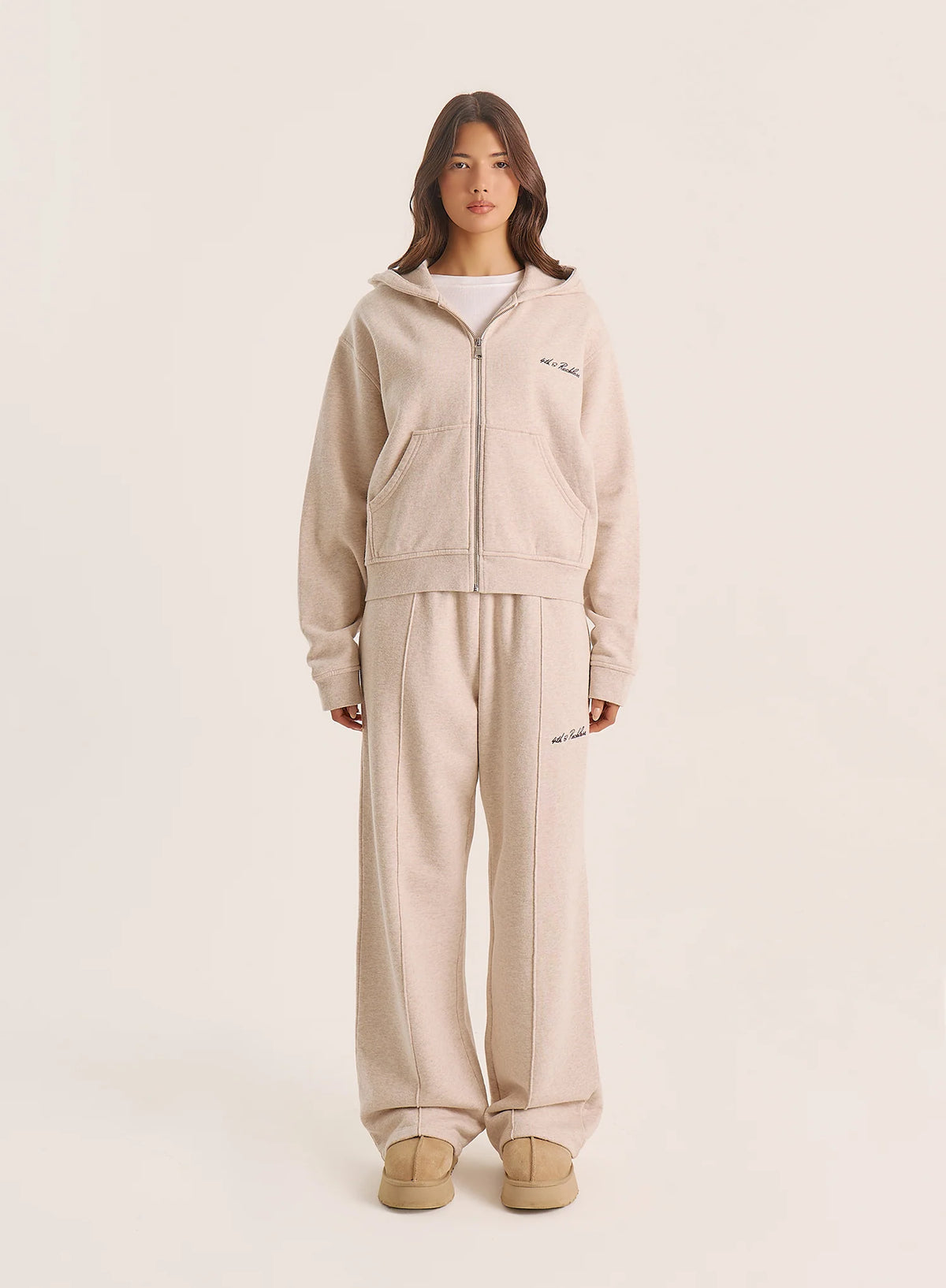 Oatmeal 4th Wide Leg Branded Joggers
