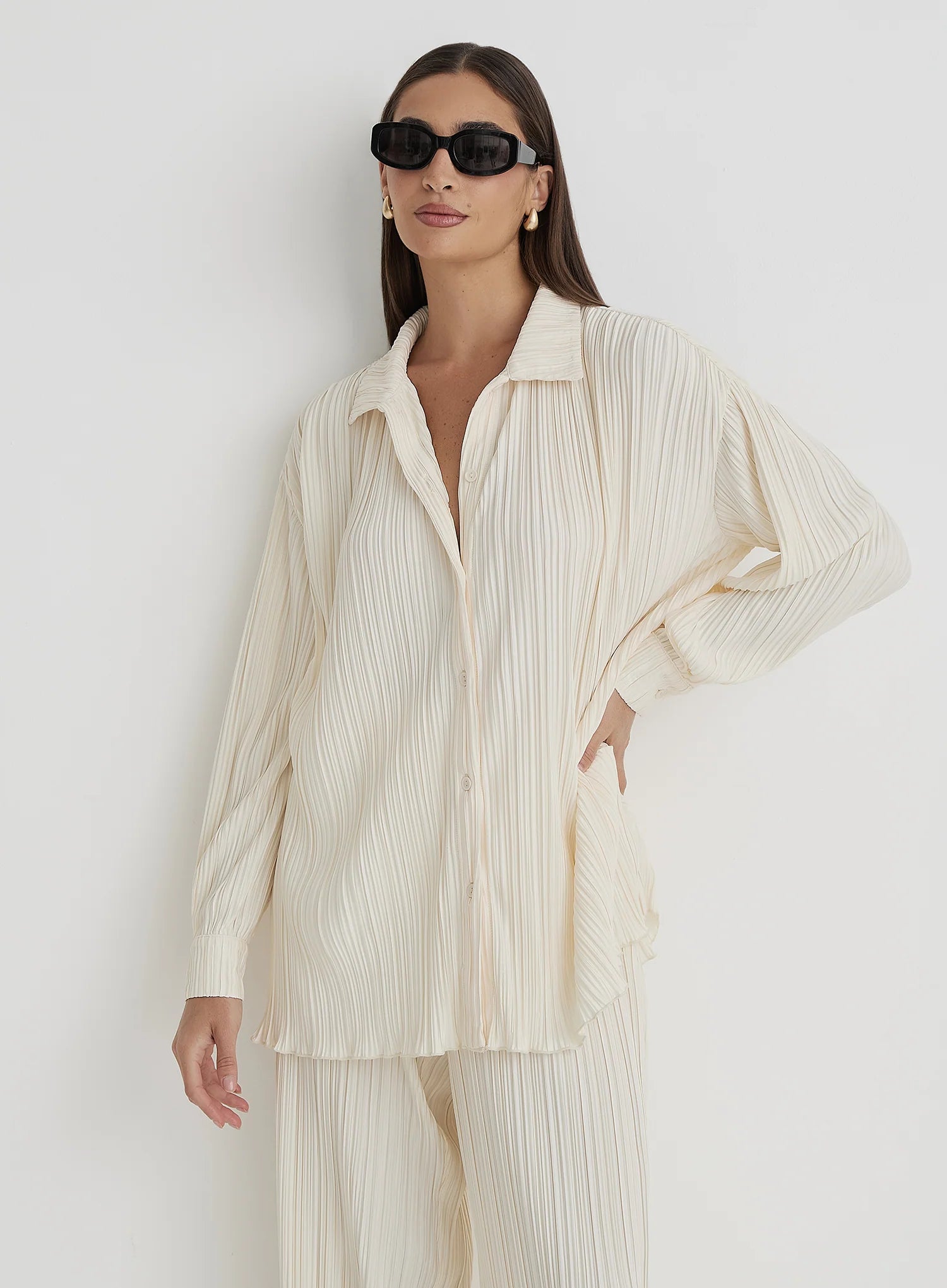 Cream Plisse Shirt