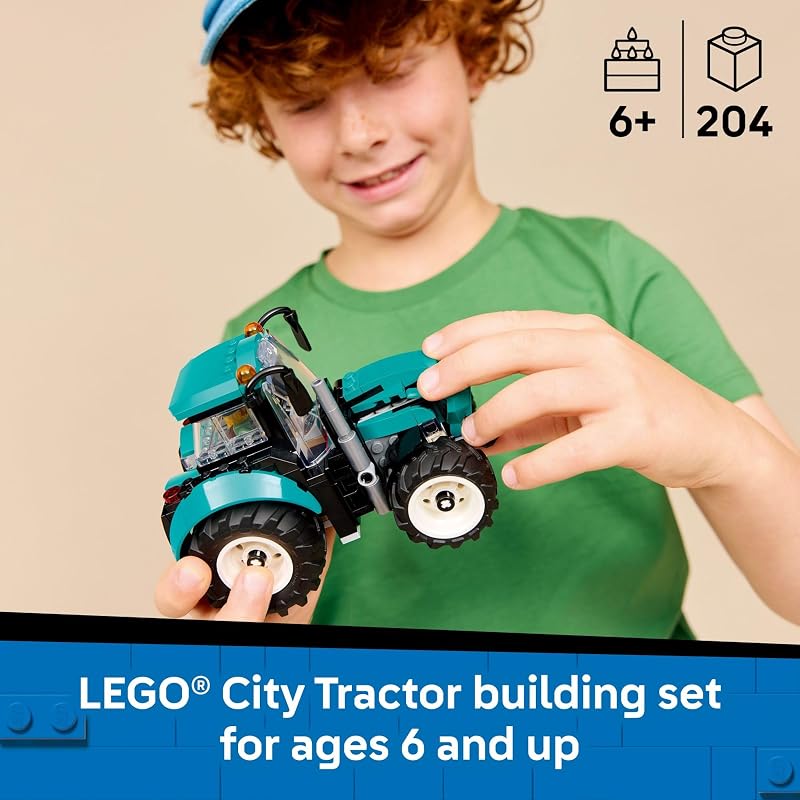 LEGO City Tractor Building Toy for Kids Pretend Play Farm Vehicle for Boys Girls Ages 7 Tractor Toy W Farmer Minifigure Gift Idea for Birthdays 60498