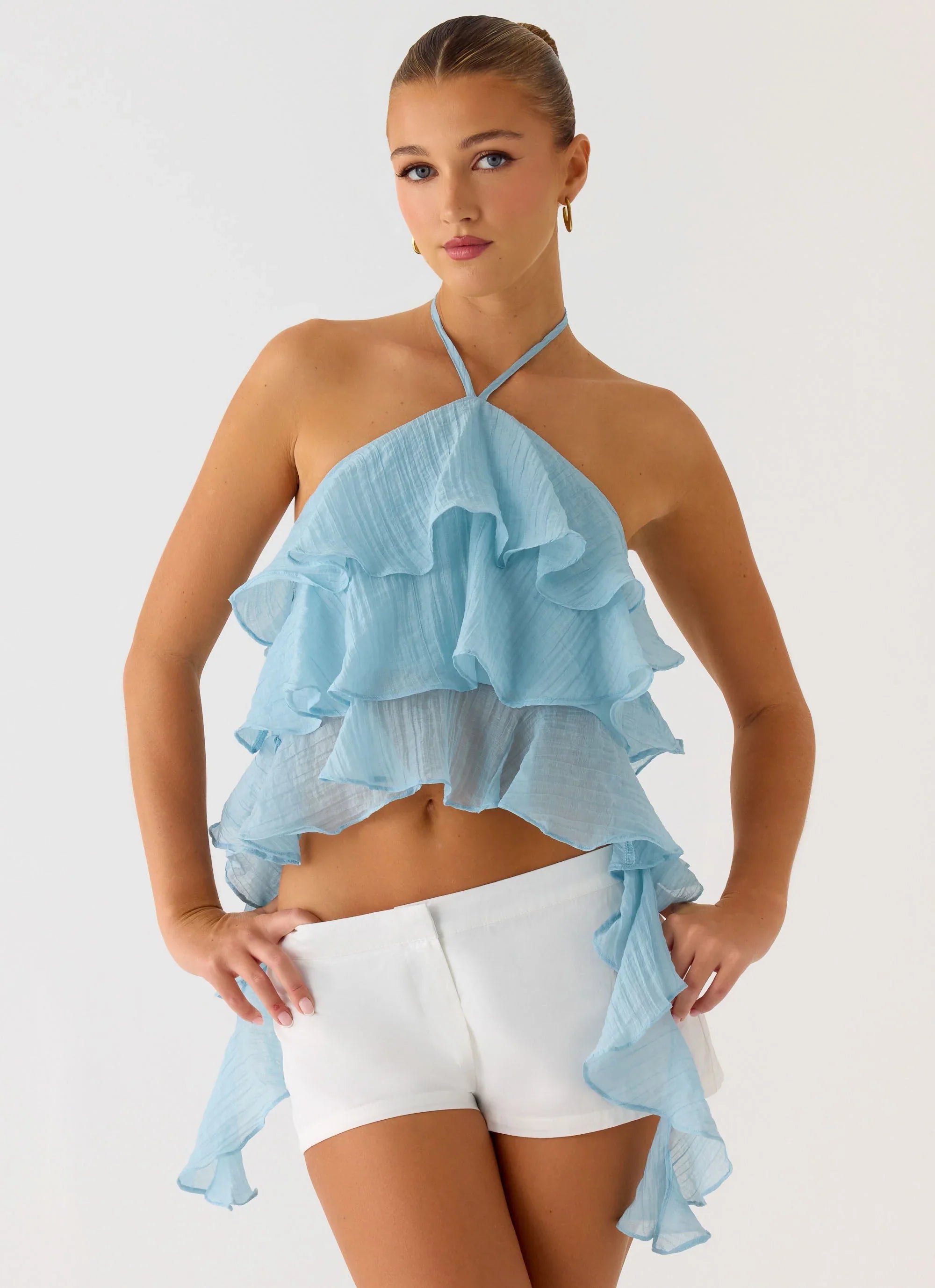 Inna Frill Halter Top Aqua