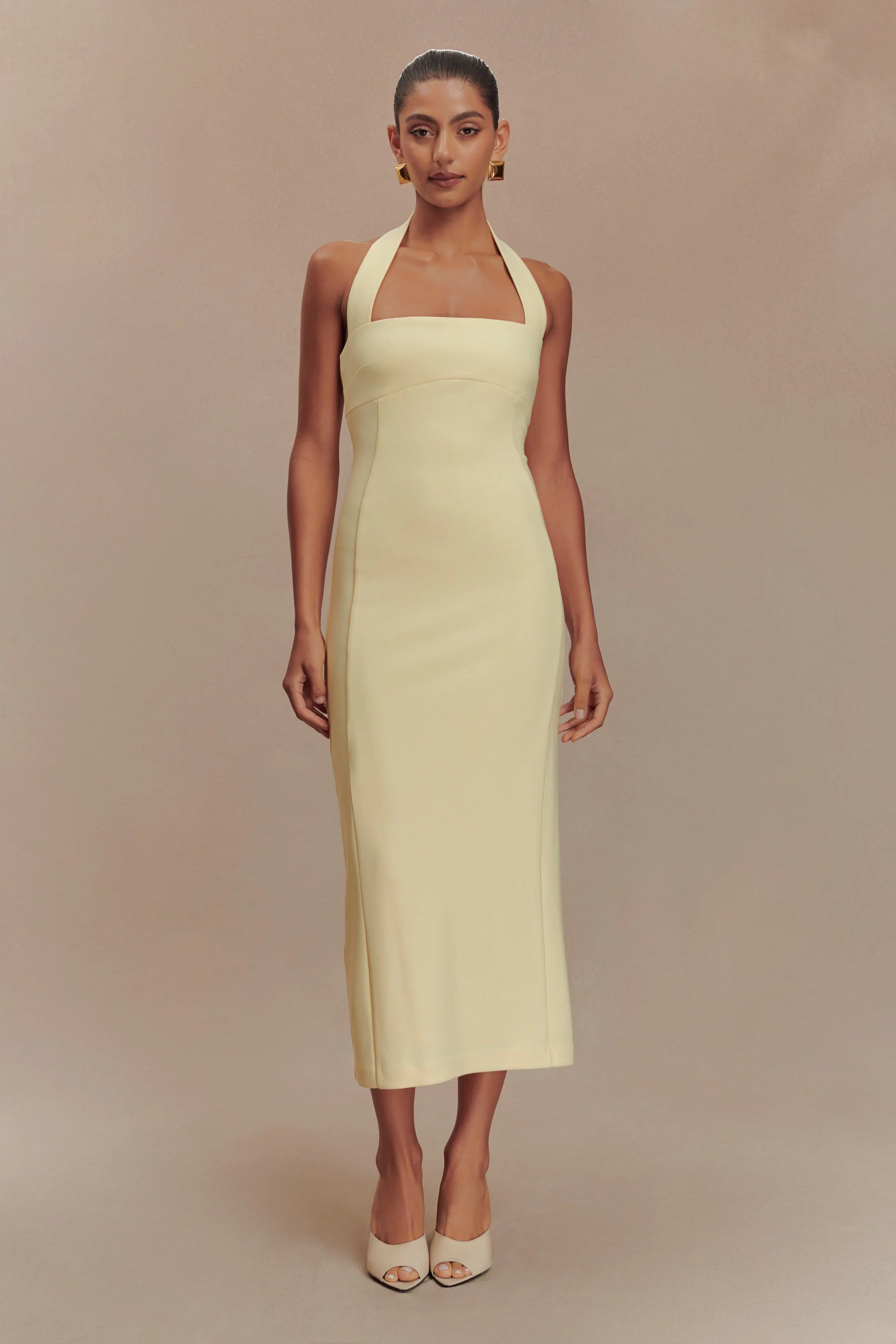 Amelita Suiting Halter Midi Dress Pale Lemon