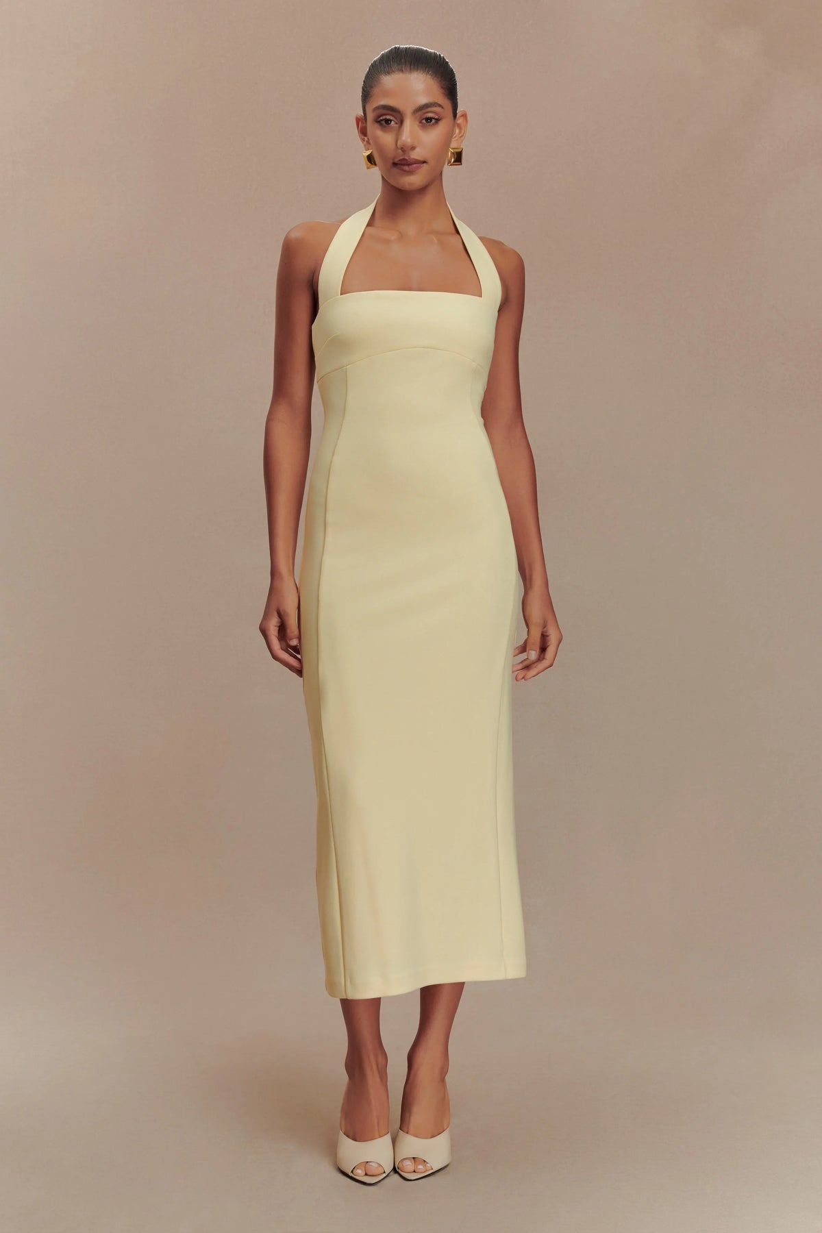 Amelita Suiting Halter Midi Dress Pale Lemon