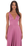 Satin Plunge Neck Corset Maxi Dress in Mauve