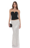 Sequin Maxi Skirt in Silver