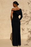 Floria Black Draped One Sleeve Maxi Dress
