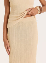 Beige Textured Fine Knit Maxi Skirt
