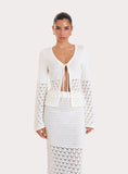 Cream Crochet Tie Front Longsleeve Top