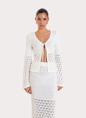 Cream Crochet Tie Front Longsleeve Top