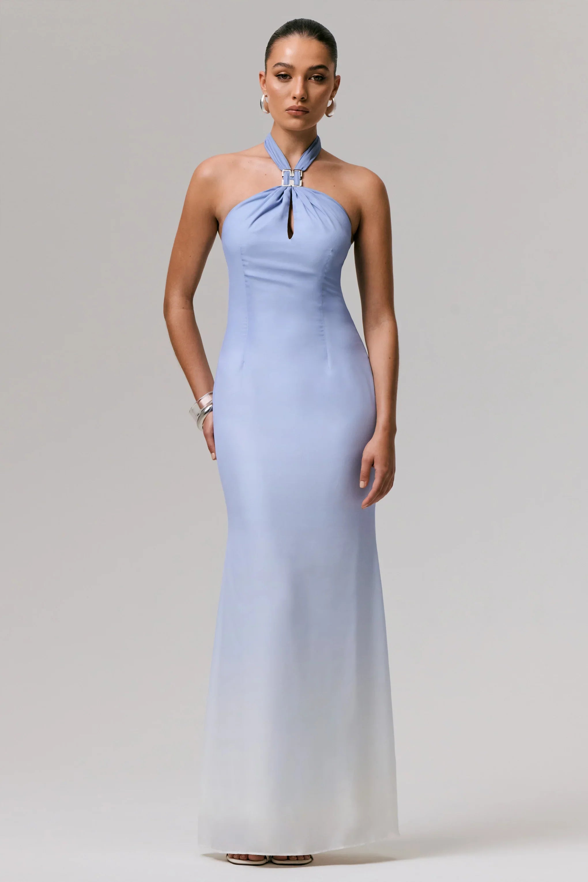Sharni Blue Ombre Chiffon Halter Neck Maxi Dress