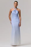 Sharni Blue Ombre Chiffon Halter Neck Maxi Dress
