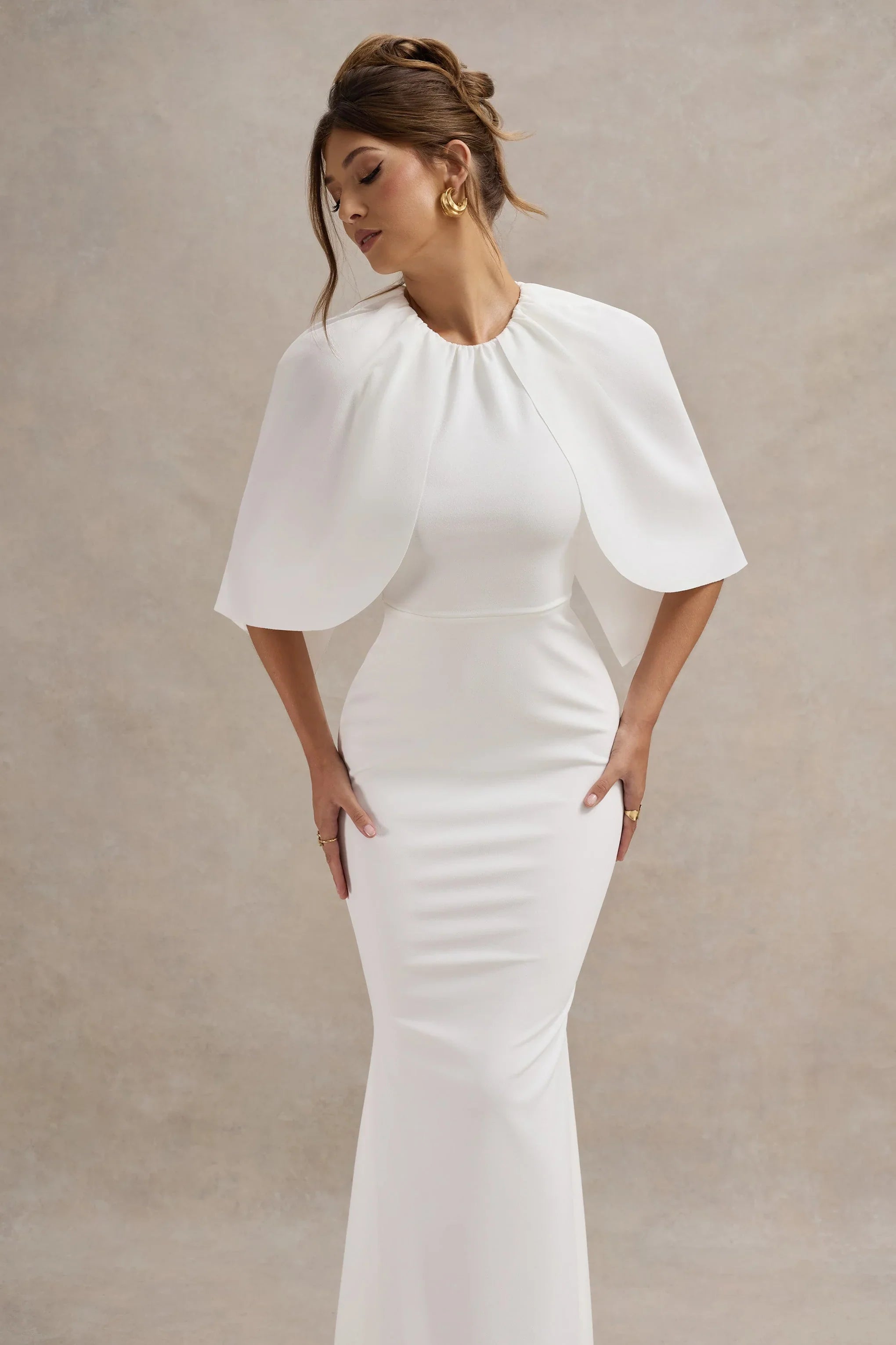 Kianne White Draped Short Sleeve Maxi Dress