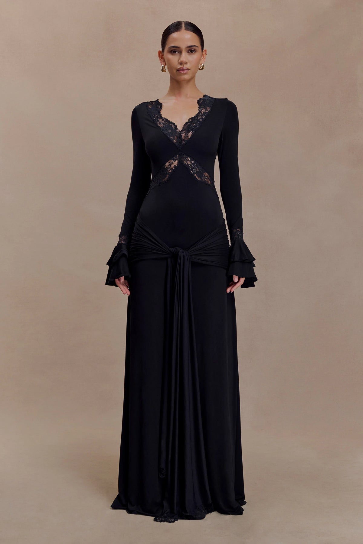 Electra Slinky Lace Maxi Dress Black