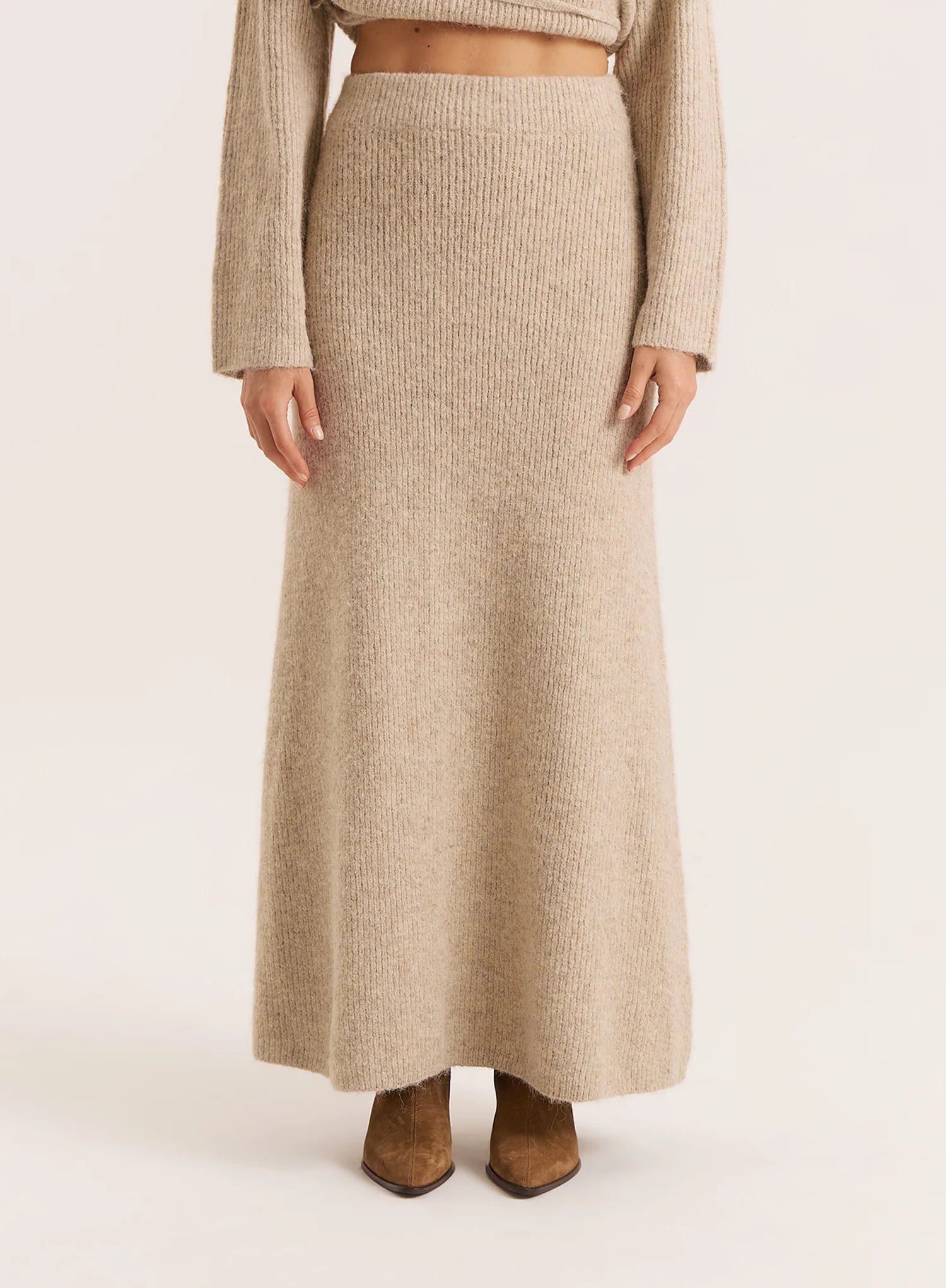 Oatmeal Knitted Maxi Skirt