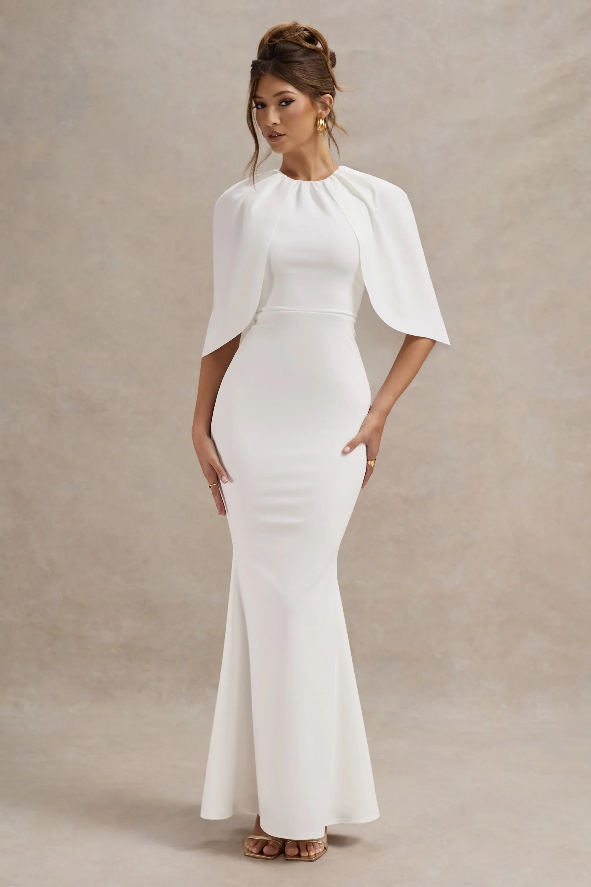 Kianne White Draped Short Sleeve Maxi Dress