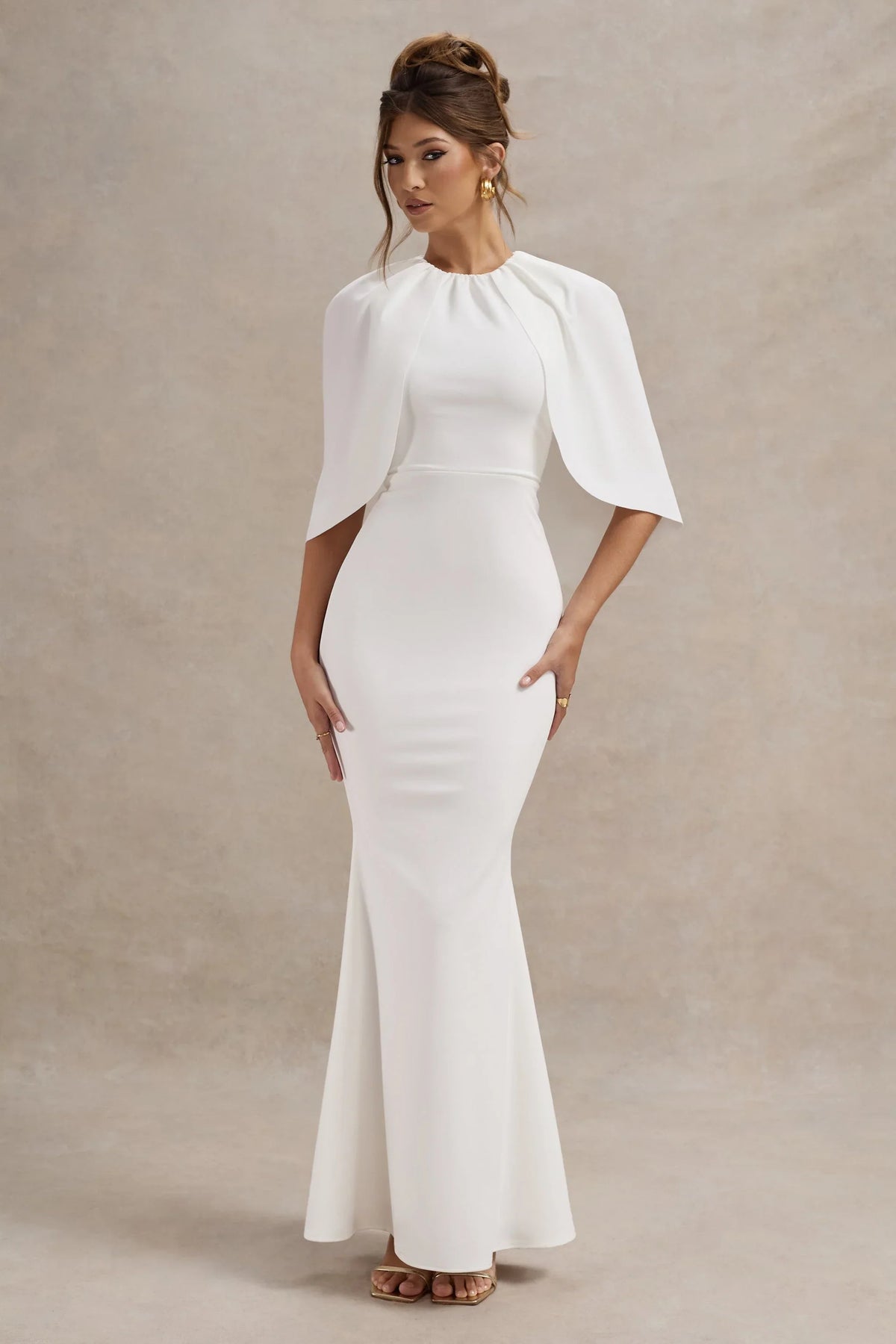 Kianne White Draped Short Sleeve Maxi Dress