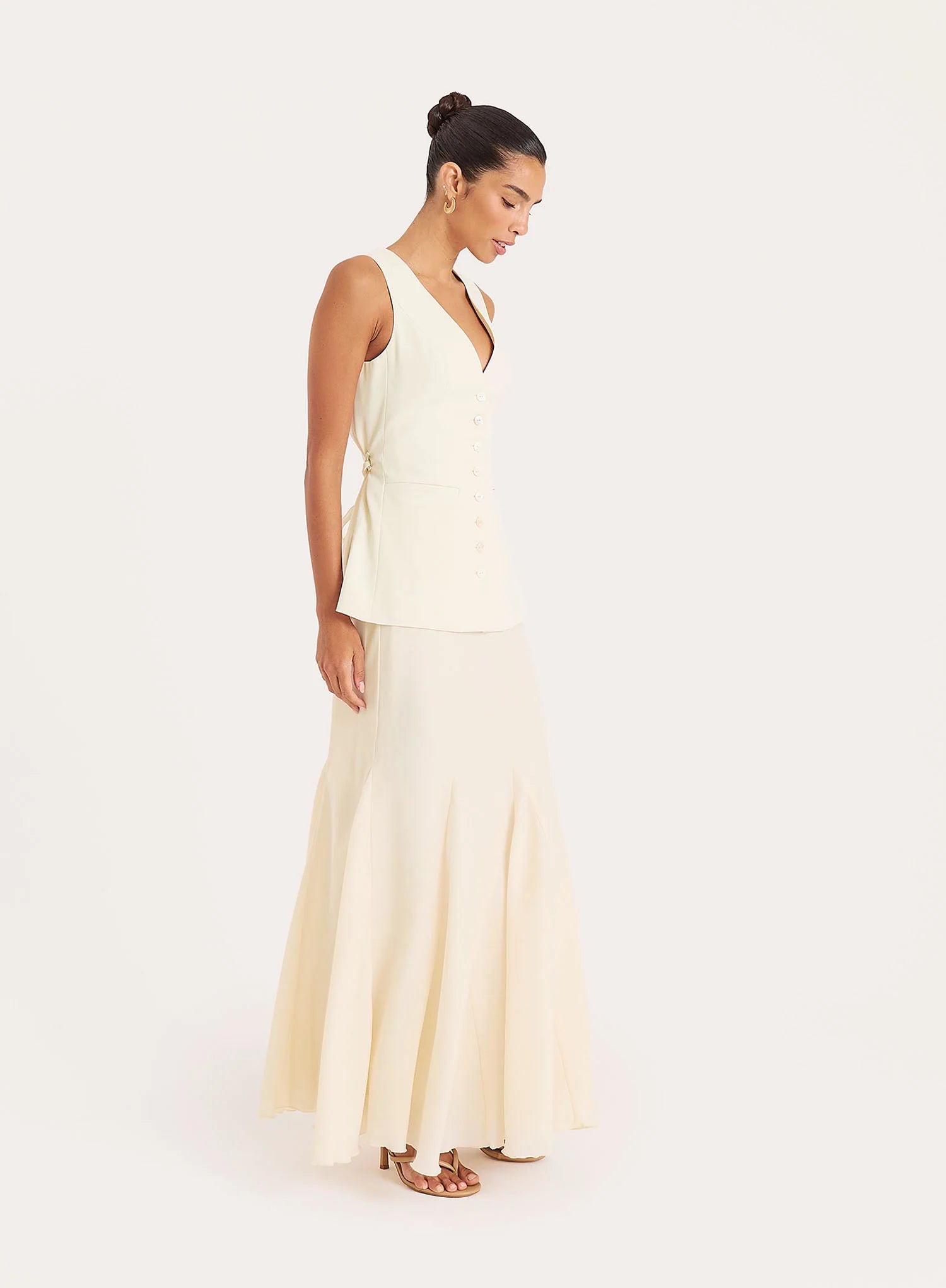 Cream Tie Belt Detail Button Waistcoat
