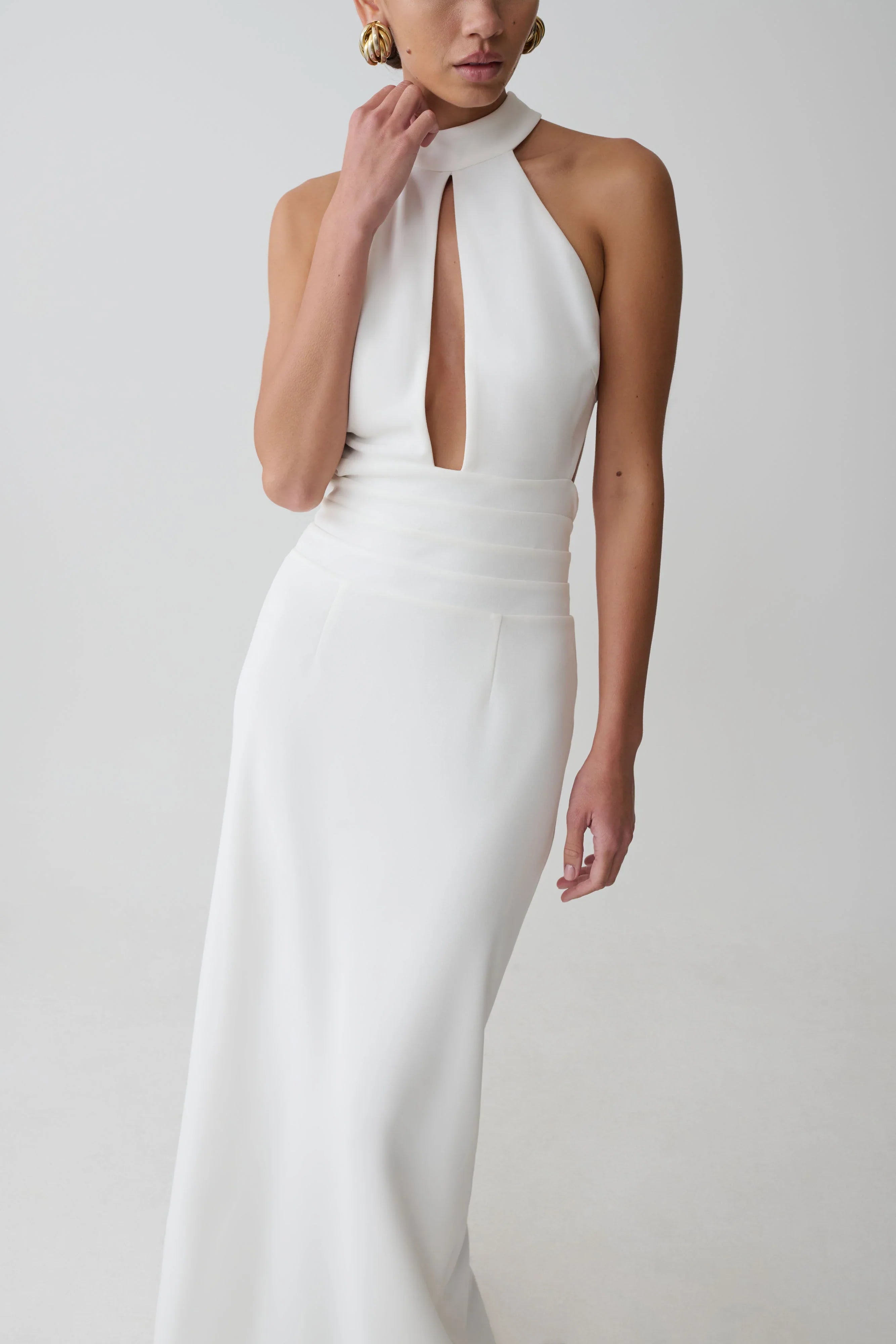 Elan Stretch Crepe Maxi Dress White