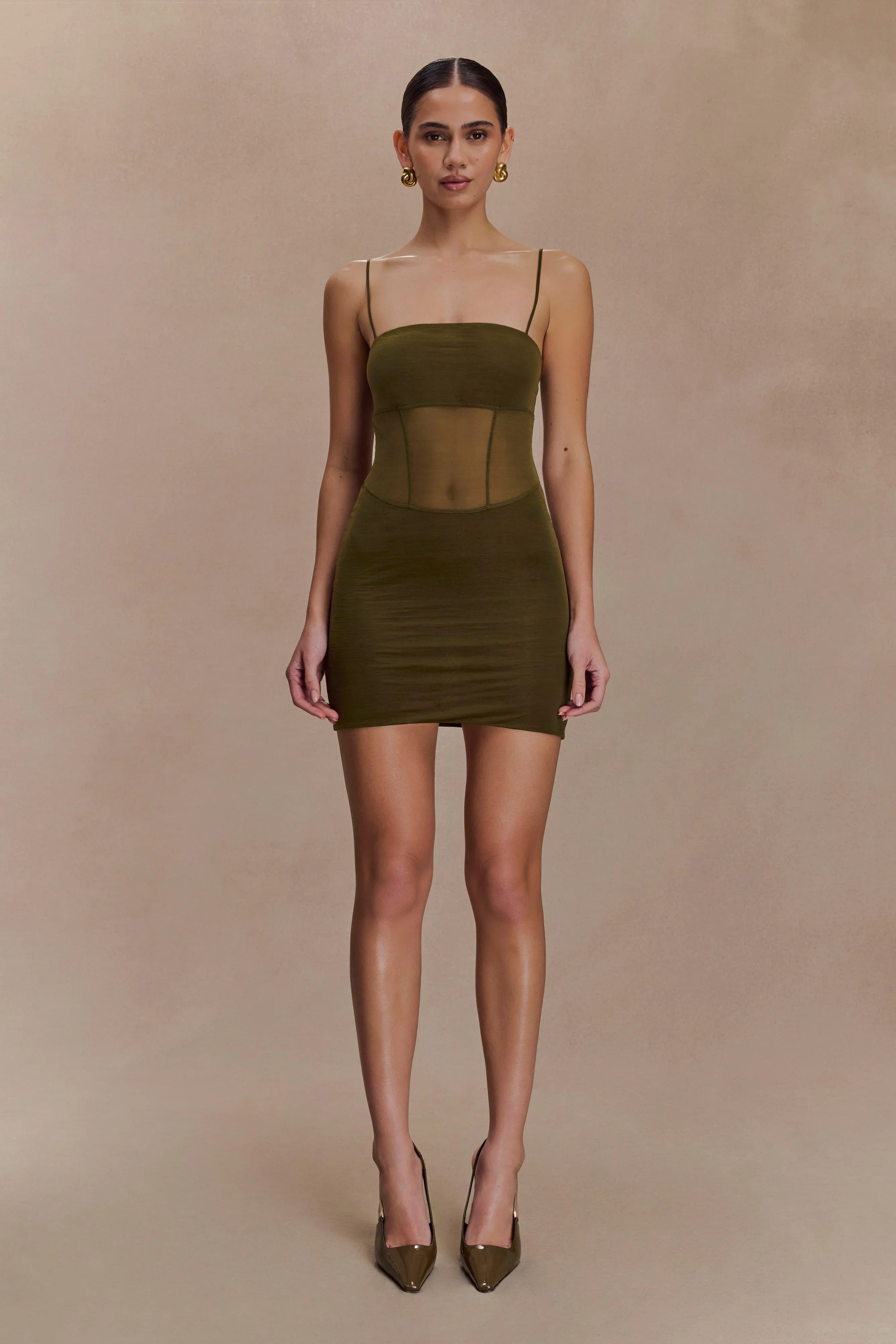 Maryk Mesh Mini Dress Khaki
