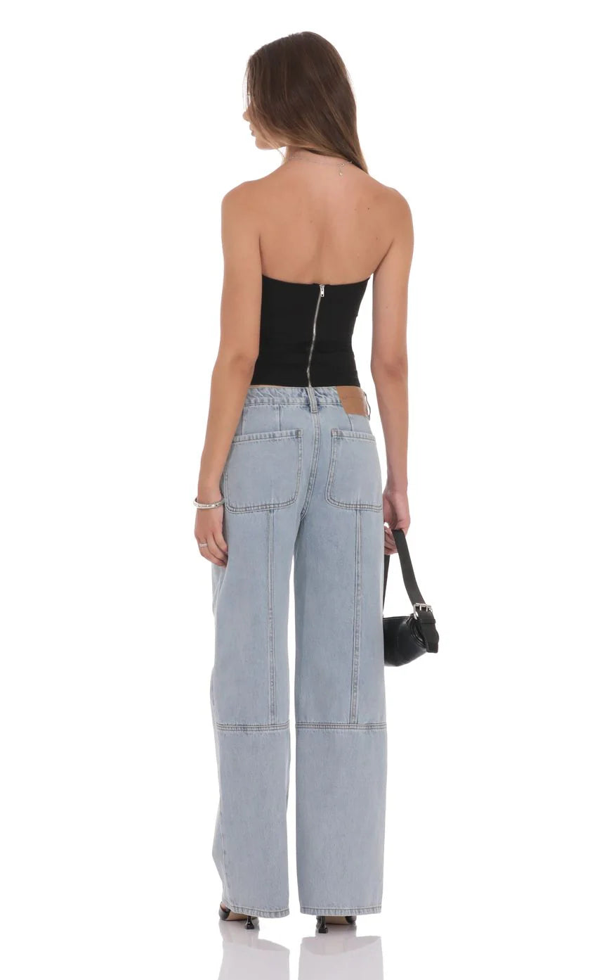 Relaxed Mid Rise Jeans in Light Blue