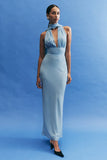 Nadine Halter Chiffon Maxi Dress Blue