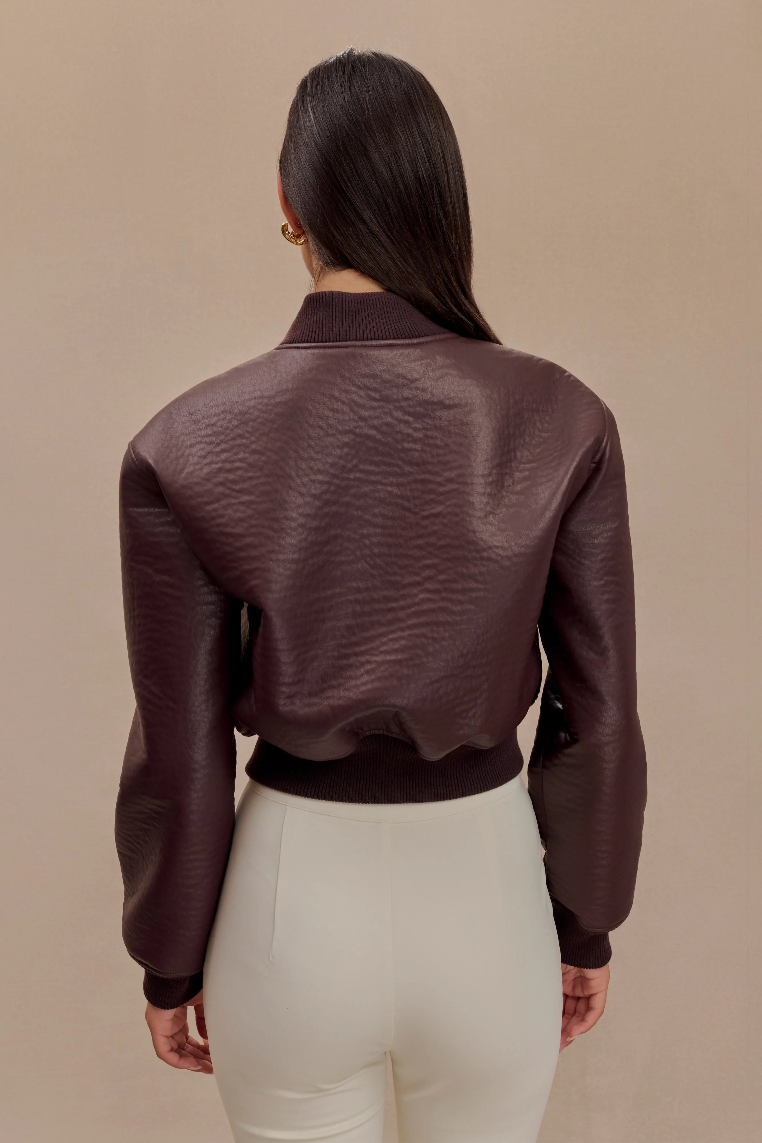 Codi Faux Leather Bomber Jacket Merlot
