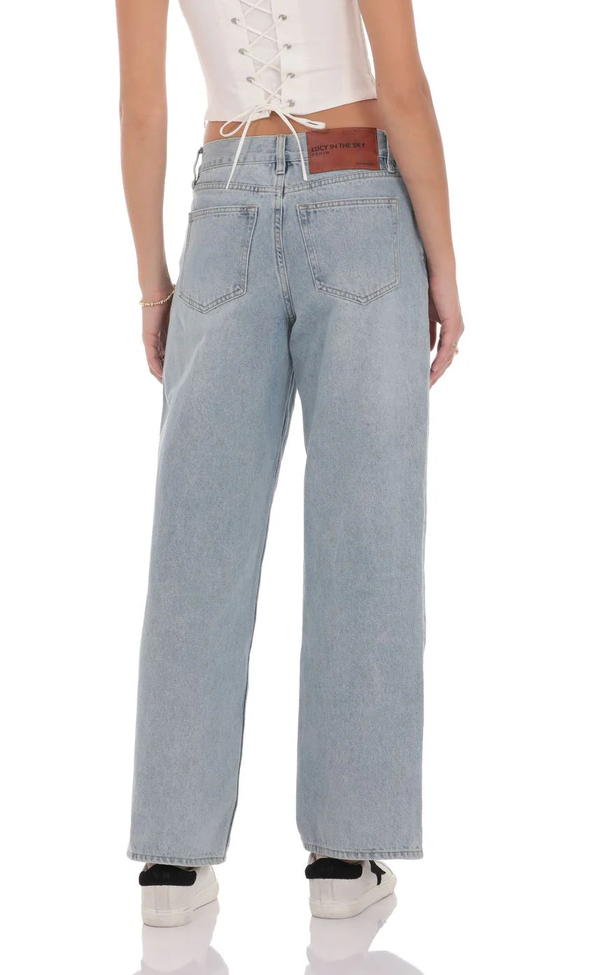 Mid Rise Baggy Jeans in Light Blue