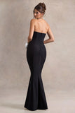 Best Of The Best Black Strapless Fishtail Maxi Dress With Corsages