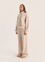 Oatmeal Logo Detail Ribbed Cuff Zip Sweatshirt