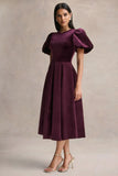 Seraphic Burgundy Velvet Puff Sleeve Midi Dress